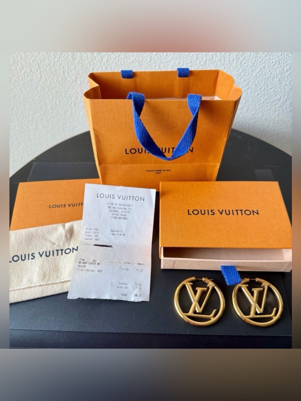 Louis Vuitton Gold LV Circle Drop Earrings
